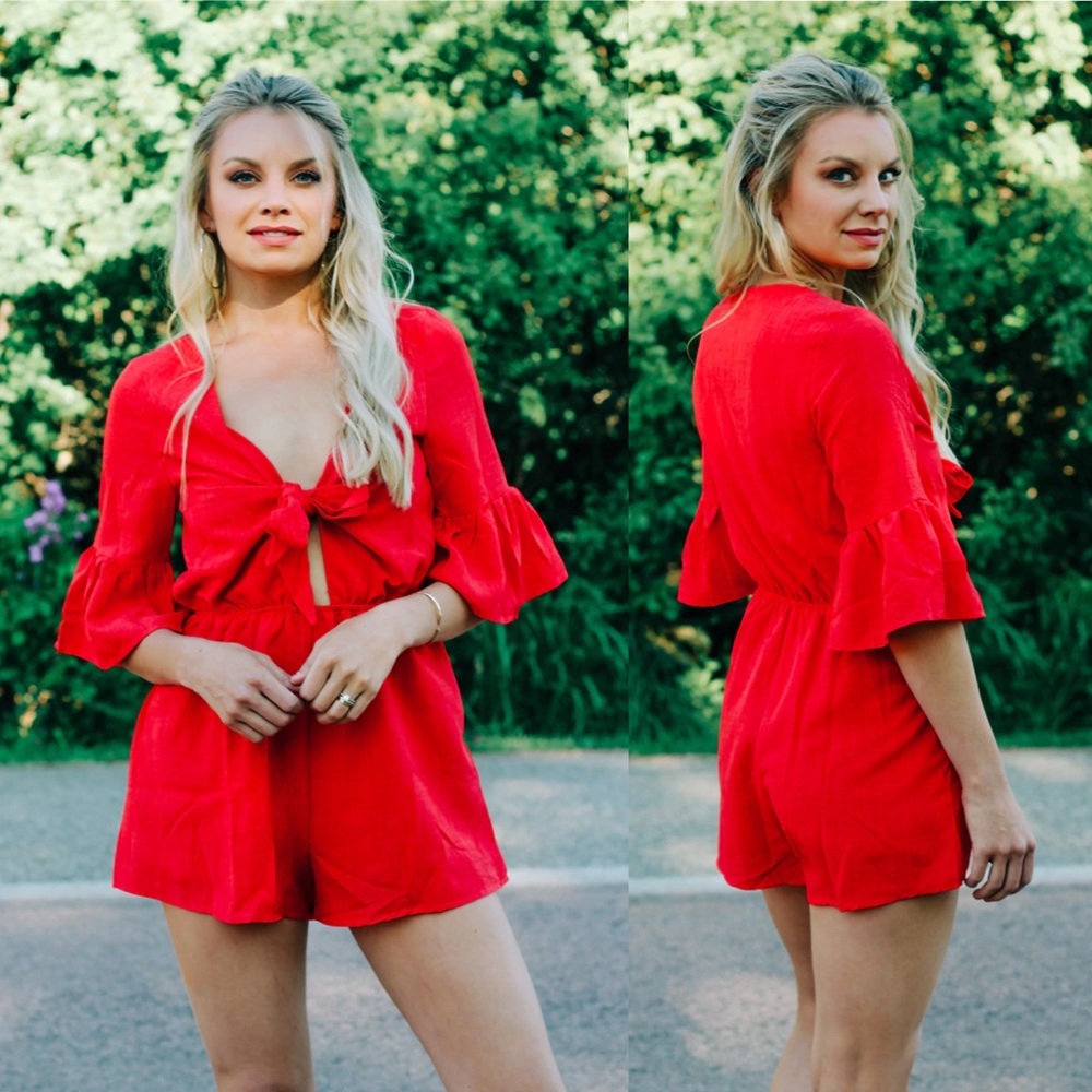 ❌SOLD❌ Listicle Red Summer Romper - Picture 2 of 5